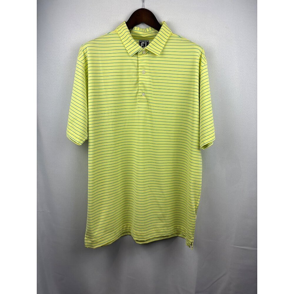 Men’s FootJoy 2XL Neon Yellow and Blue Striped Golf Shirt